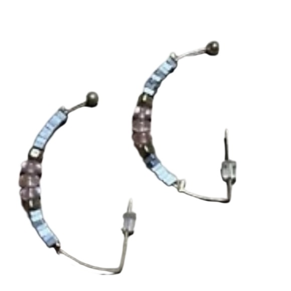 Cloie Beaded Hoop Earrings Pink Blue Boho Style - Picture 4 of 6